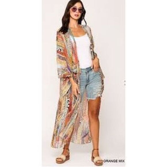 New GlGIO Kimono rainbow leopard print striped pattern with bat sleeves - Picture 1 of 14